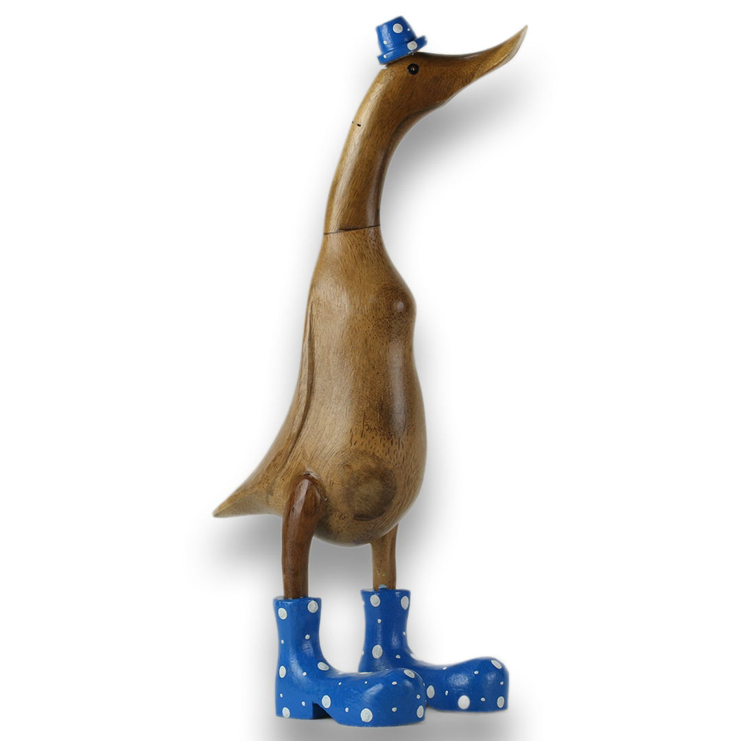 ART-CRAFT Holz Ente Lauf Ente Gartendeko Figur aus Bambus Wurzel und Teak Holz mit Stiefel und Hut B
