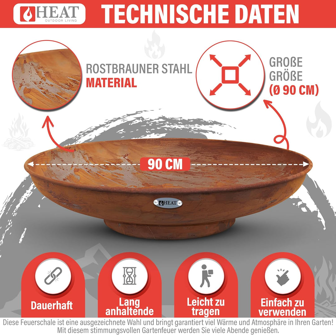 Feuerschale Ø90cm Rost - BBQ Feuerschalen für den Garten - Feuerstelle Outdoor &amp; Feuertonne - Terras