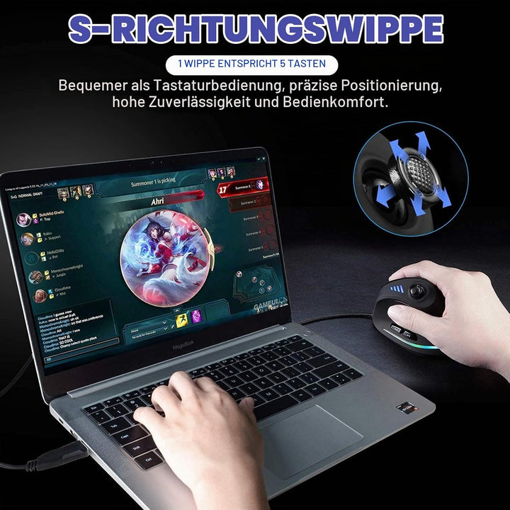 TKMARS Gaming Maus, Optische Vertical Gaming Mouse mit Joystick,Ergonomisches Design Vorbeugung gege