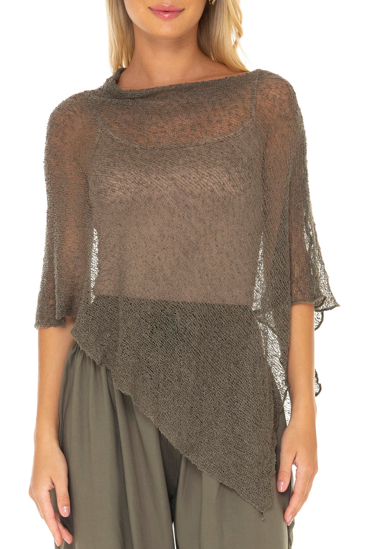 SHU-SHI - Damen Poncho-Top - transparent - leichtes Strickmaterial Olivgrün, Olivgrün