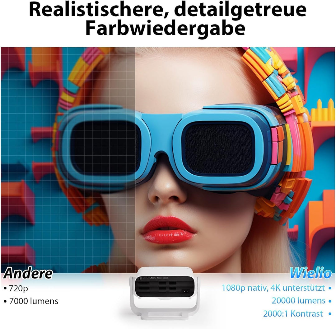 Wielio 2025 Neuer Full HD 1080P Smart Beamer,Integrierte Apps,Android 11,28000 Lumens,4K Unterstützu