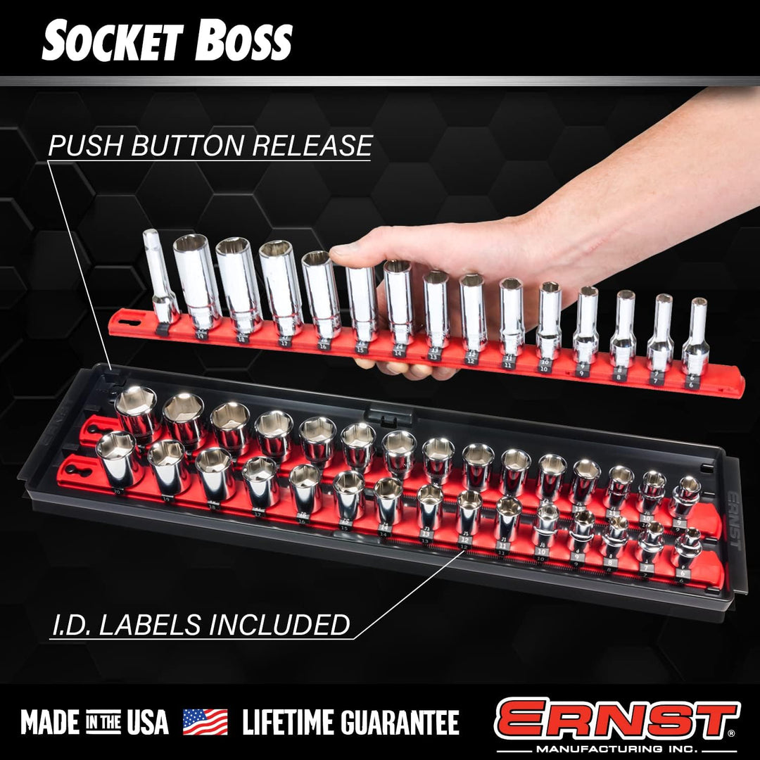 Ernst Manufacturing 8487 Socket Boss, Premium 2-läufig, 1/2"-Antrieb-Steckschlüssel-Organizer, 18 Zo