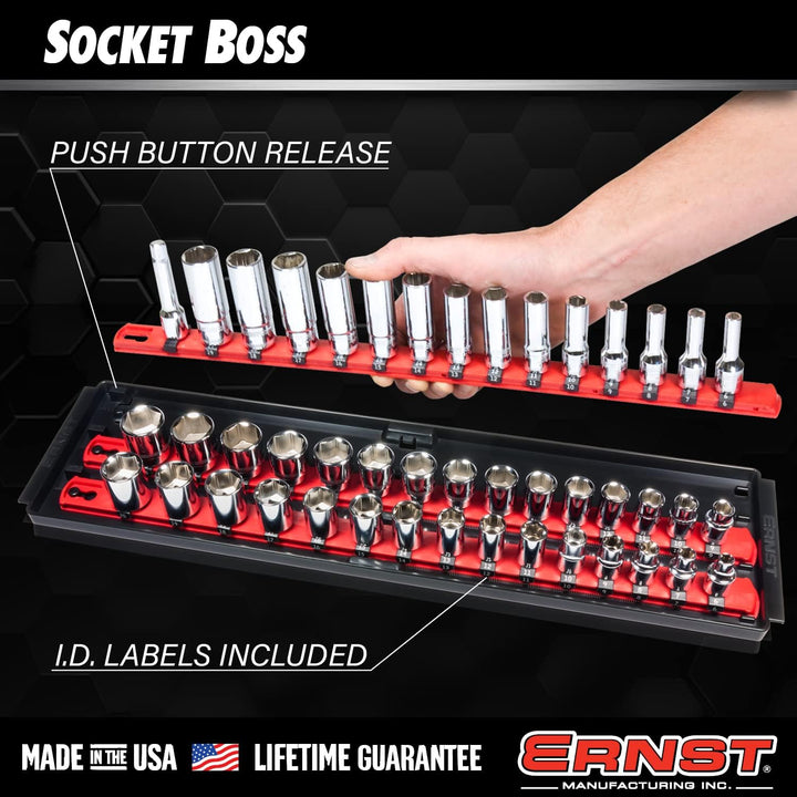Ernst Manufacturing 8487 Socket Boss, Premium 2-läufig, 1/2"-Antrieb-Steckschlüssel-Organizer, 18 Zo