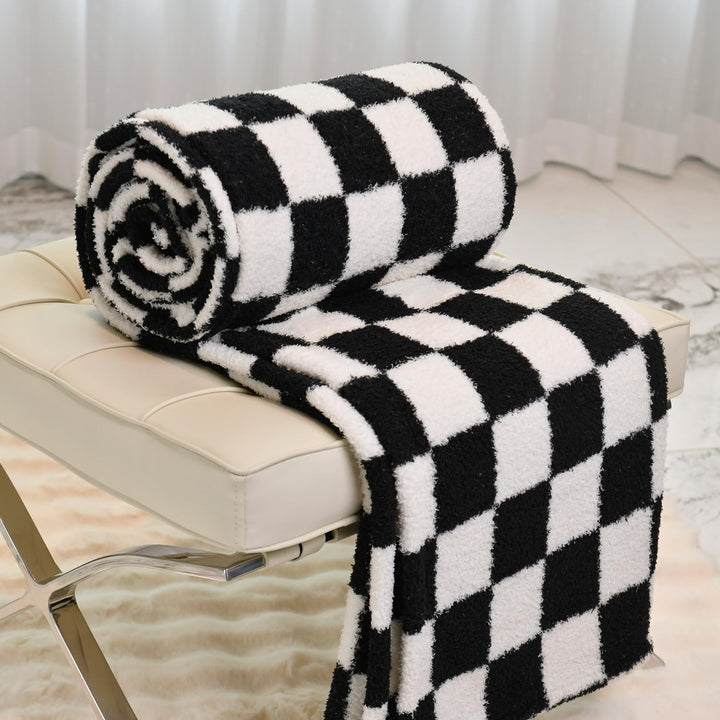 DREAMLANDING Schachbrettdecke, kariert, Schachbrett, Gingham-Überwurf, Decke, flauschig, gemütlich,
