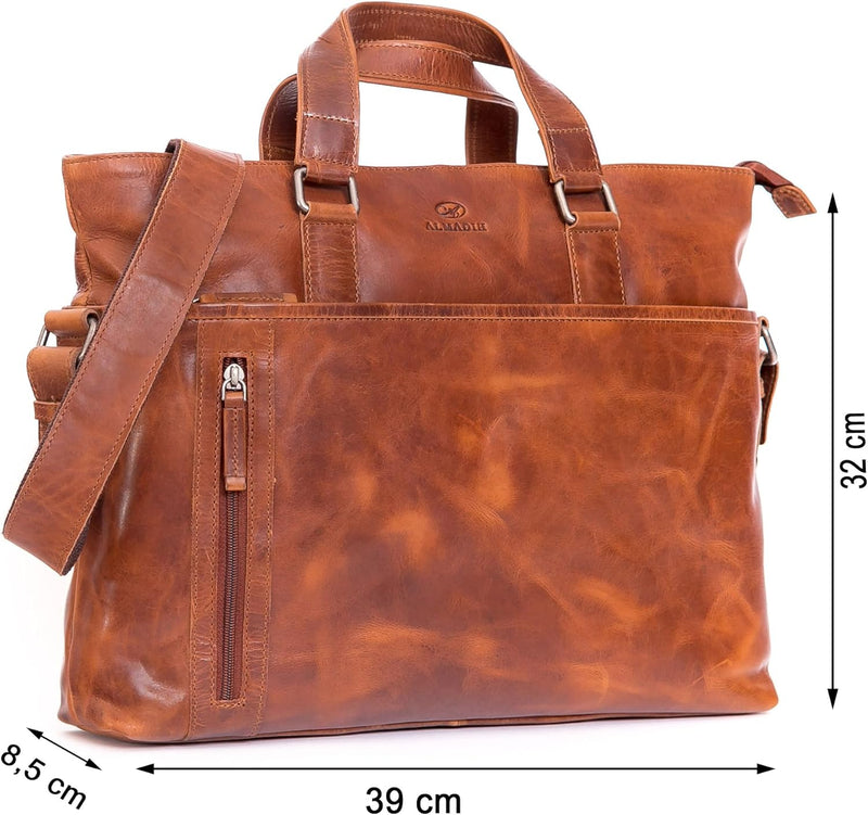 ALMADIH Leder Laptoptasche Aktentasche LEO Premium Rindsleder bd Business Tasche Umhängetasche Unita