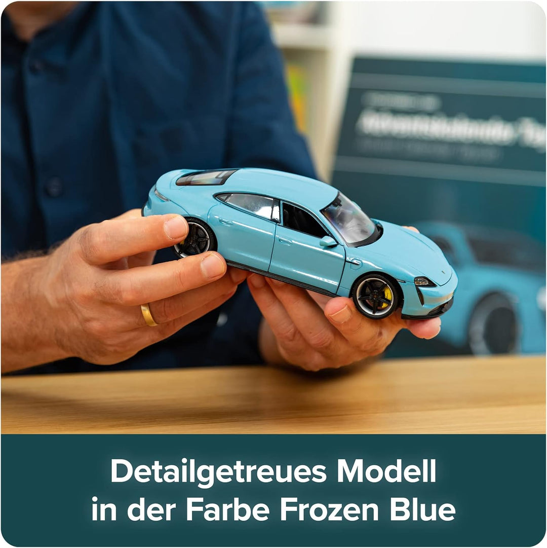 FRANZIS 67203 - Porsche Taycan Adventskalender frozen blue, Metall Modellbausatz im Massstab 1:24, i