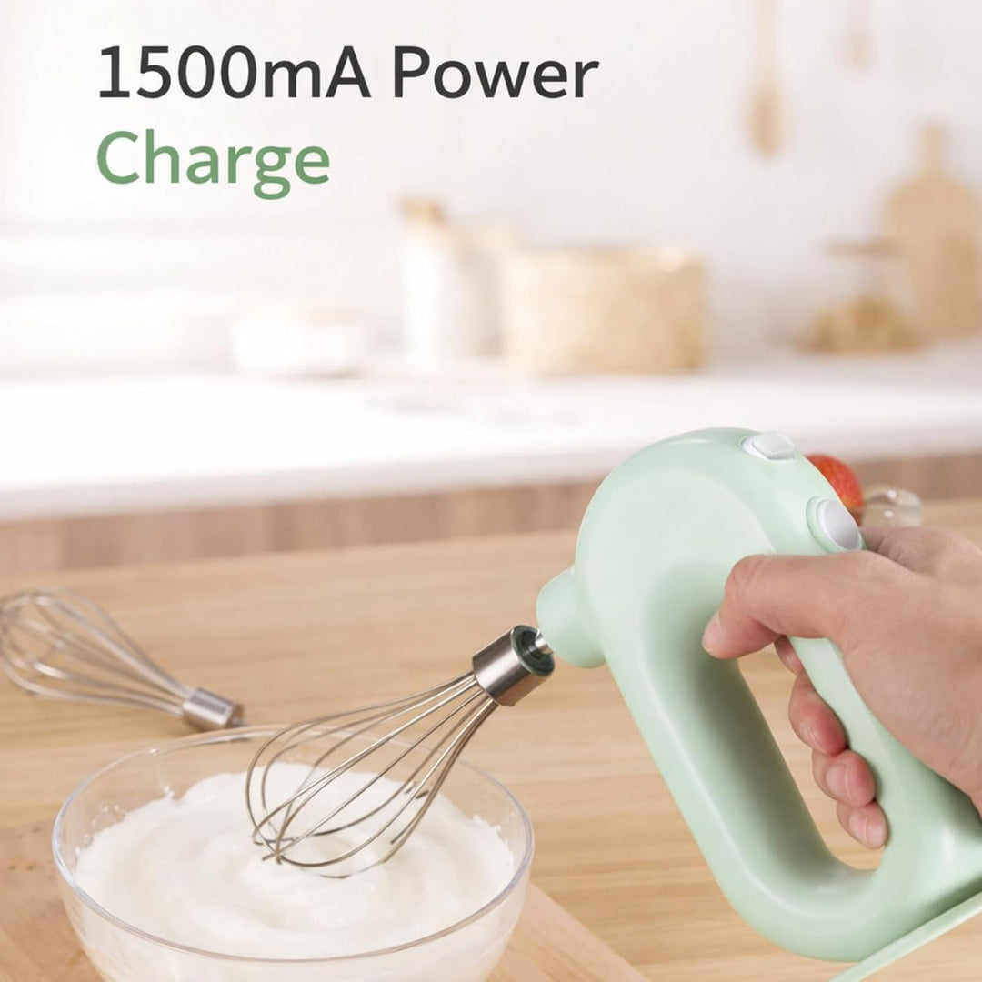 Elektrischer Handmixer, 1500mAh Wiederaufladbar Elektrischer Schneebesen, 4 Gang Einstellbarer Kabel