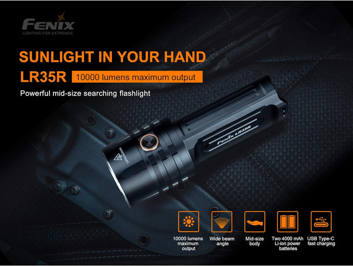 Fenix LR35R 10000 Lumen wiederaufladbare LED-Taschenlampe mit Lumentac-Batterie-Organizer, langer Üb