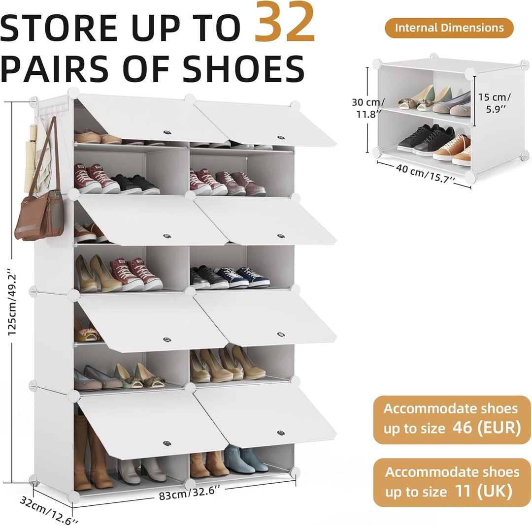 Mondeer Schuhregal, 8-stufiger Kunststoff Schuhschrank, Modulares Schuhaufbewahrung, Staub- und Wass