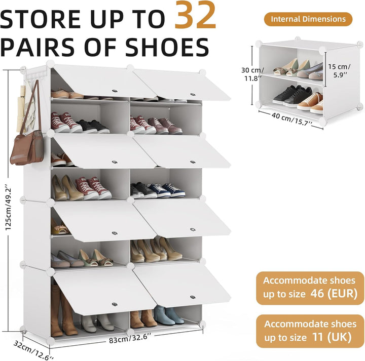Mondeer Schuhregal, 8-stufiger Kunststoff Schuhschrank, Modulares Schuhaufbewahrung, Staub- und Wass