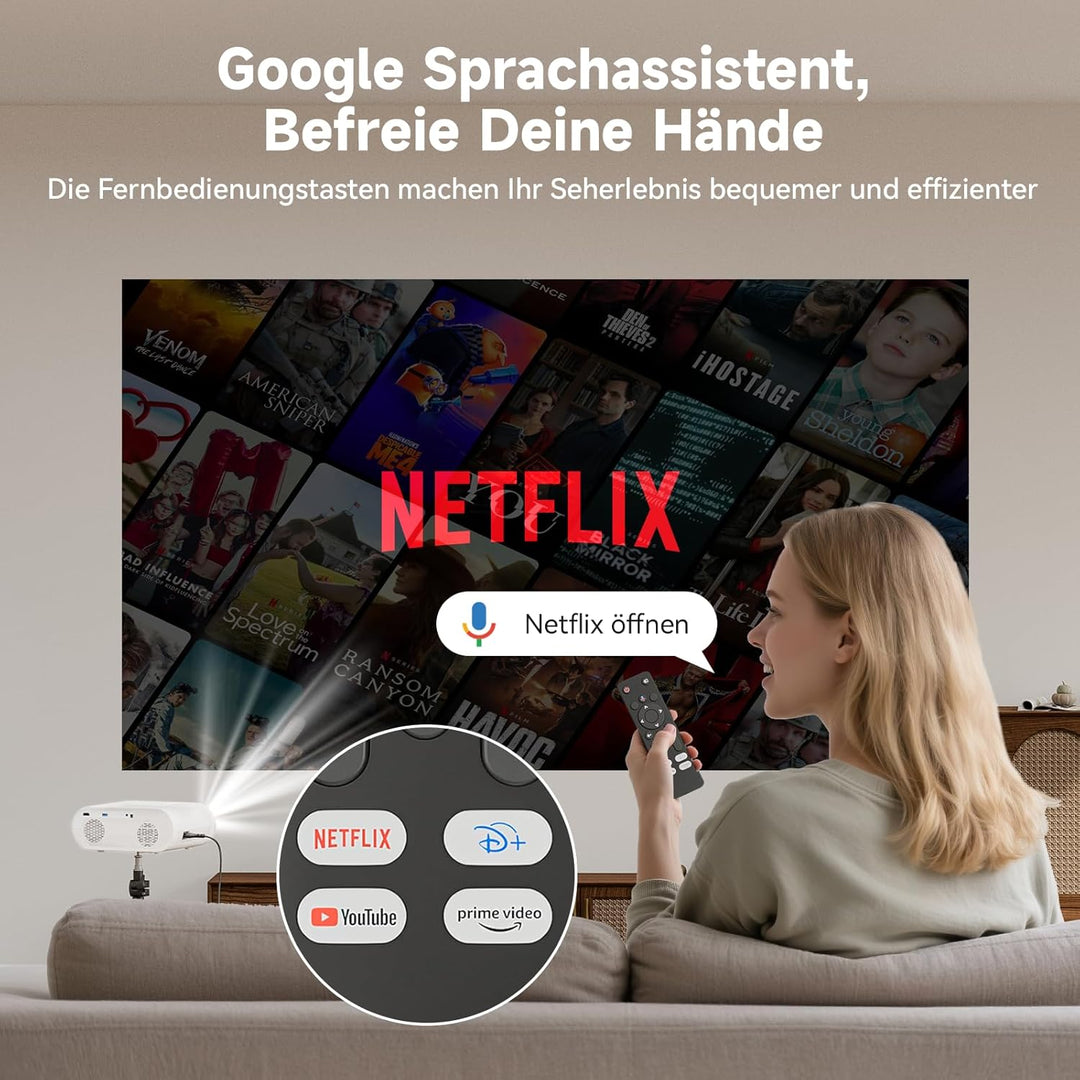 Beamer【Google TV/Netflix】 Beamer 4K mit Play Store, 20000 Lumen Mini Beamer Full HD 1080P, LED Beame