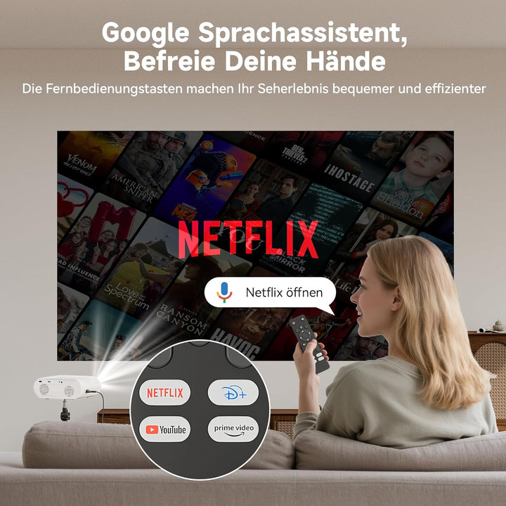 Beamer【Google TV/Netflix】 Beamer 4K mit Play Store, 20000 Lumen Mini Beamer Full HD 1080P, LED Beame