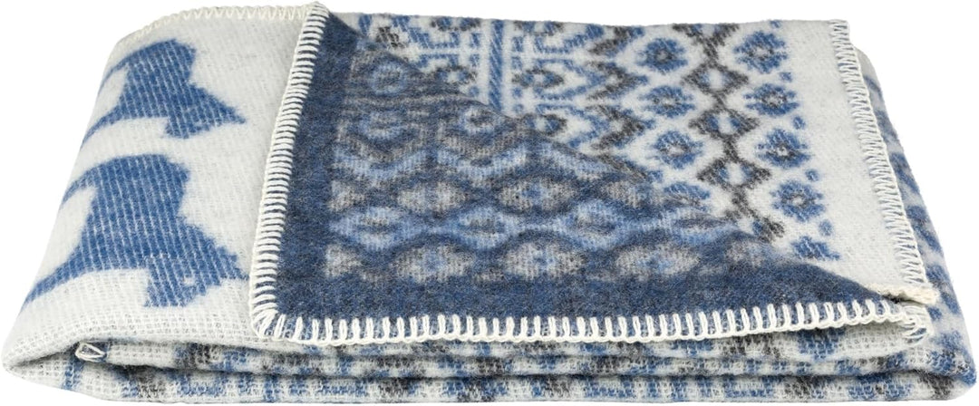 ÖJBRO VANTFABRIK "Dalarna Blå gewebte Wolldecke 90x130 cm Natur/blau/schwarz 100% Merinowolle Strick