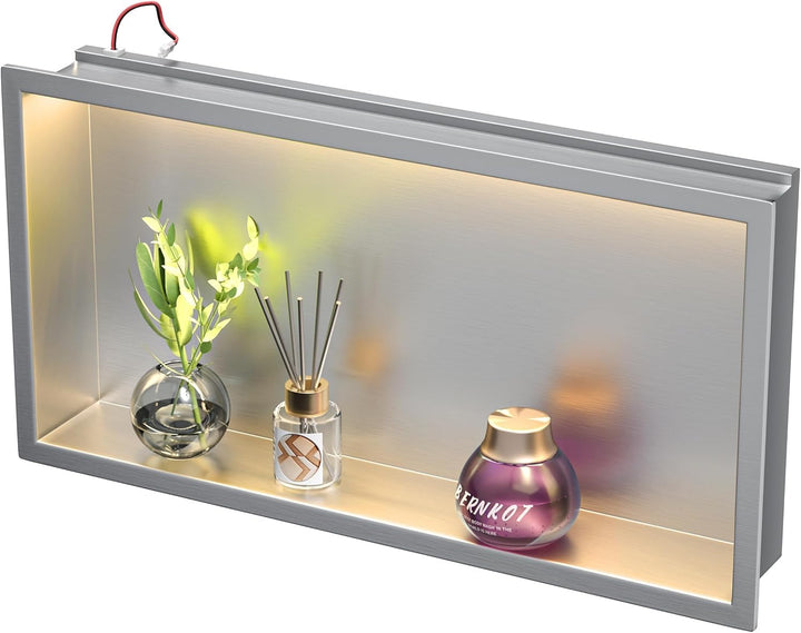 Edelstahl Duschnische 600mm X 300mm Gebürstet mit LED-Licht Wasserdicht Keine Fliesen Benötigte Wand