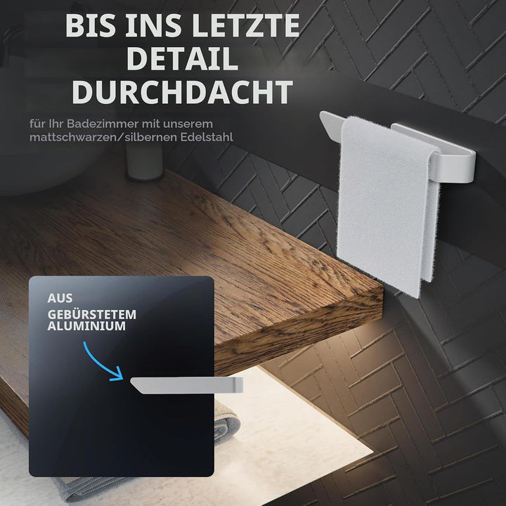 ovimar Handtuchhalter Ebelo Silber aus gebürstetem Aluminium | zum Kleben | 20cm | modernes Schlicht