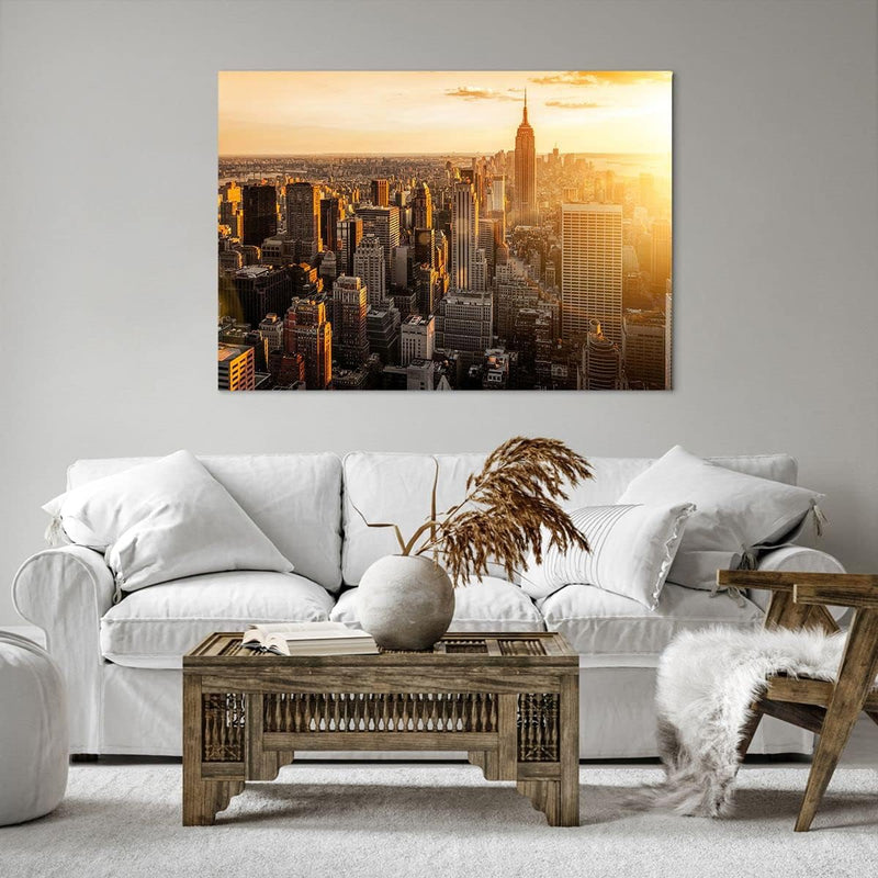 Bilder auf Leinwand 100x70cm Leinwandbild New York Wolkenkratzer Manhattan Gross Wanddeko Bild Schla