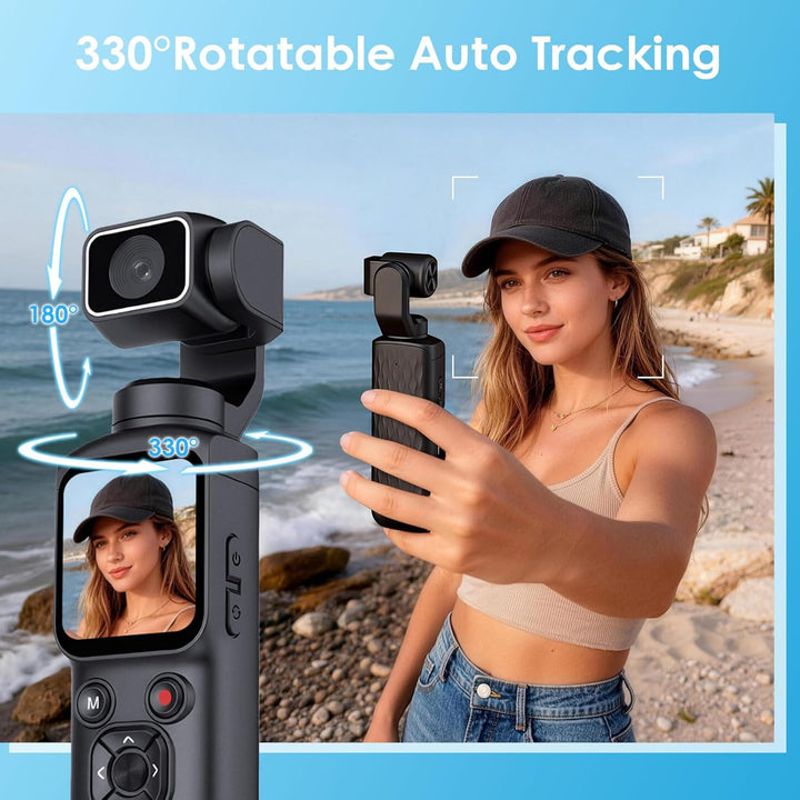 LAMA Vlog Kamera Videokamera 4K 64MP Mini Tragbare Actionkamera mit 320° Gedrehtes Objektiv 64GB Kar