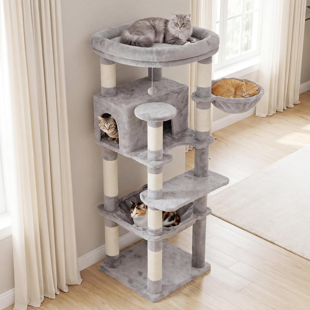 Heybly 135cm Eck Katzenbaum für Grosse Katzen, Natursisal-Kratzstämme, platzsparendes Eckdesign, fäc