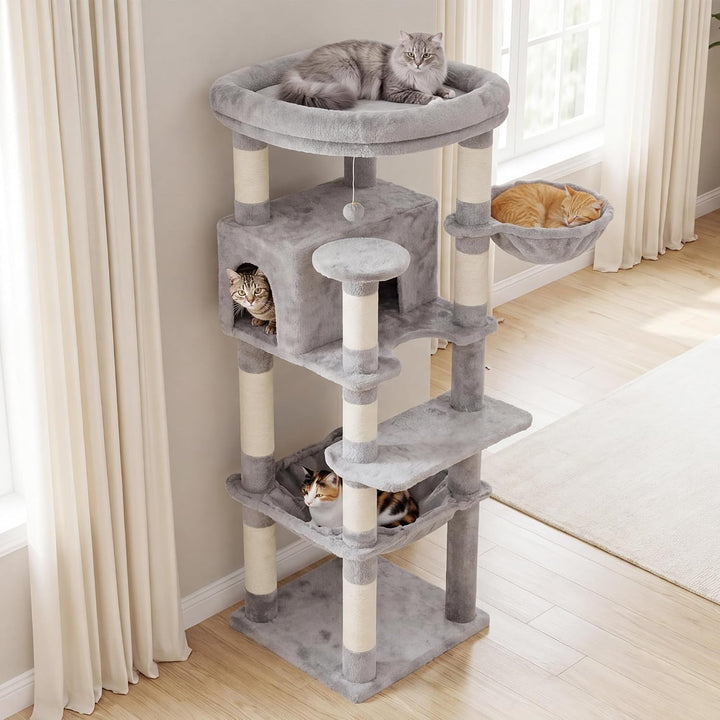 Heybly 135cm Eck Katzenbaum für Grosse Katzen, Natursisal-Kratzstämme, platzsparendes Eckdesign, fäc