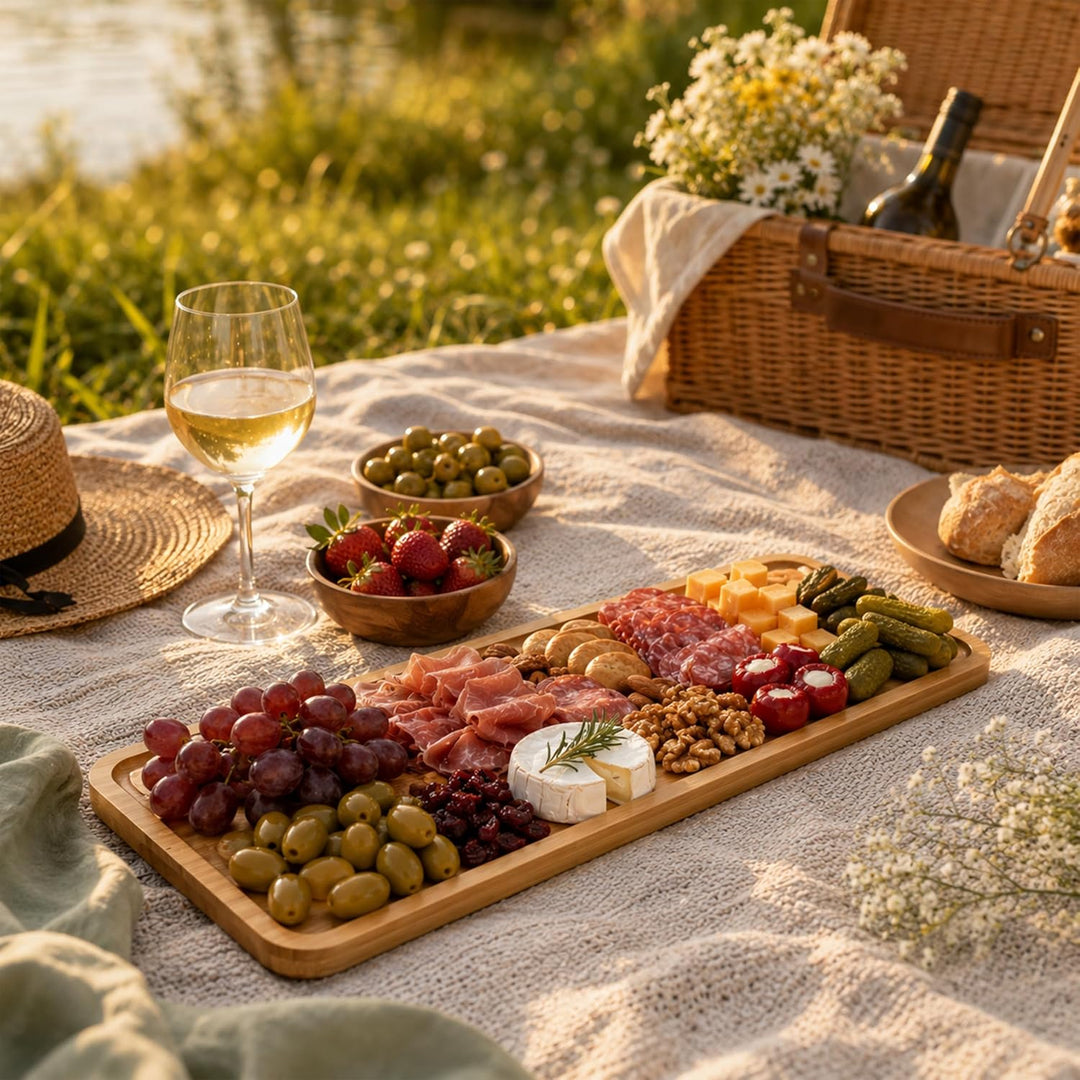 Grosse Käseplatte mit Deckel | Charcuterie Board - Servierplatte aus Bambus mit transparentem Schutz