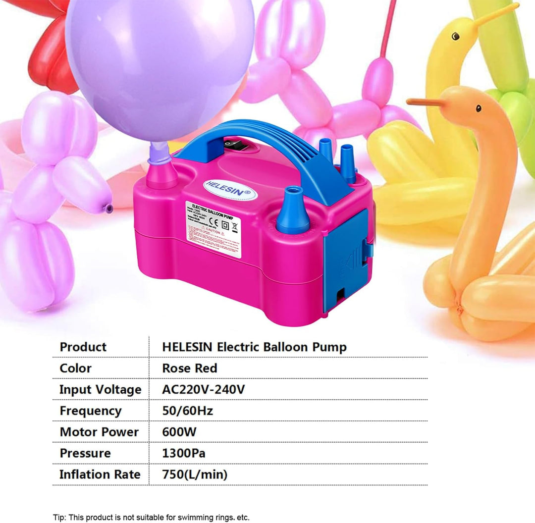 HELESIN Luftballonpumpe Elektrisch, 600W Ballonpumpe Elektrisch, Tragbar Balloon Pump mit 2 Inflatio