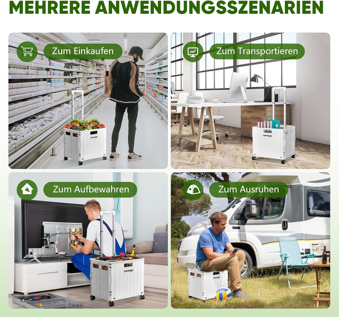 LDHTHOPI Einkaufstrolley klappbar 65L,MAX 50KG Trolley mit Teleskopgriff,4 Zerlegbaren Drehbaren Räd