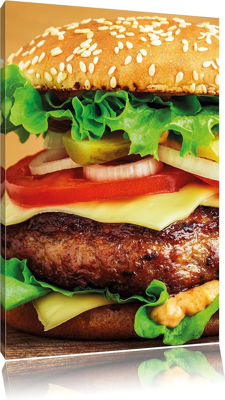 Pixxprint Hamburger Cheesburger als Leinwandbild/Grösse: 100x70 / Wandbild/Kunstdruck/fertig bespann