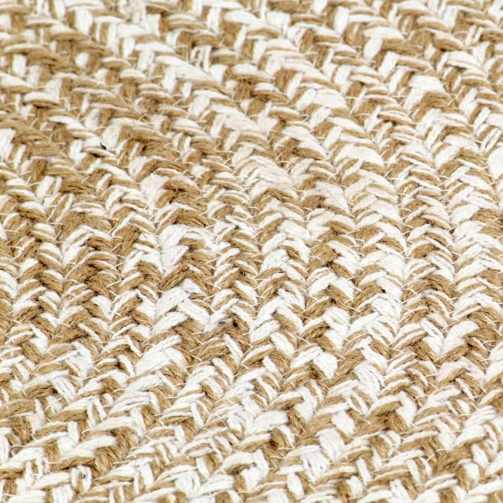 homiuse Teppich Handgefertigt Jute Weiss und Braun 180 cm Teppich Wohnzimmer Teppich Rund Outdoor Te