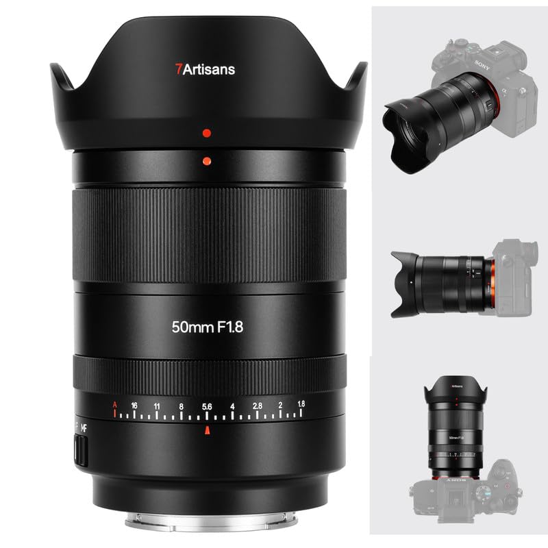 7artisans AF 50mm F1.8 FE STM-Objektiv für spiegellose E-Kameras A6000 A7 und NEX-Serie, Vollformat,