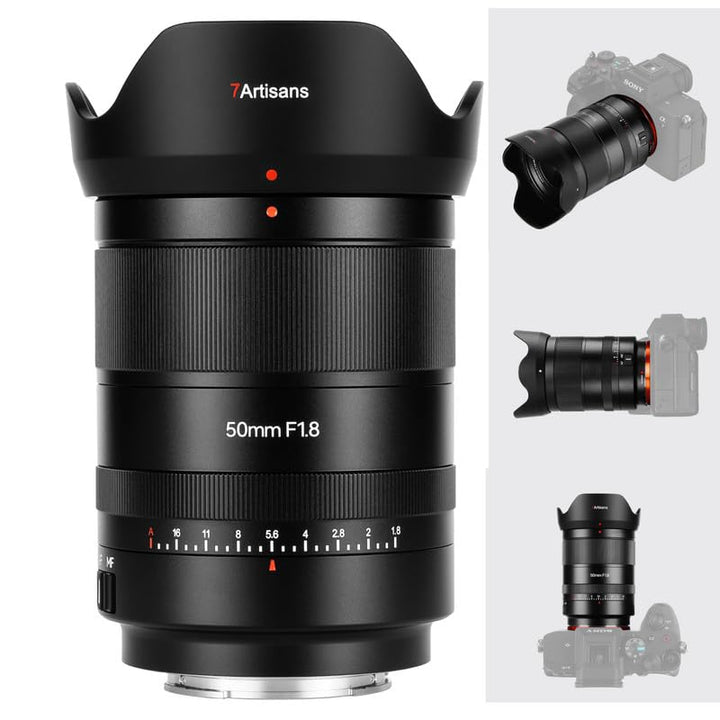 7artisans AF 50mm F1.8 FE STM-Objektiv für spiegellose E-Kameras A6000 A7 und NEX-Serie, Vollformat,