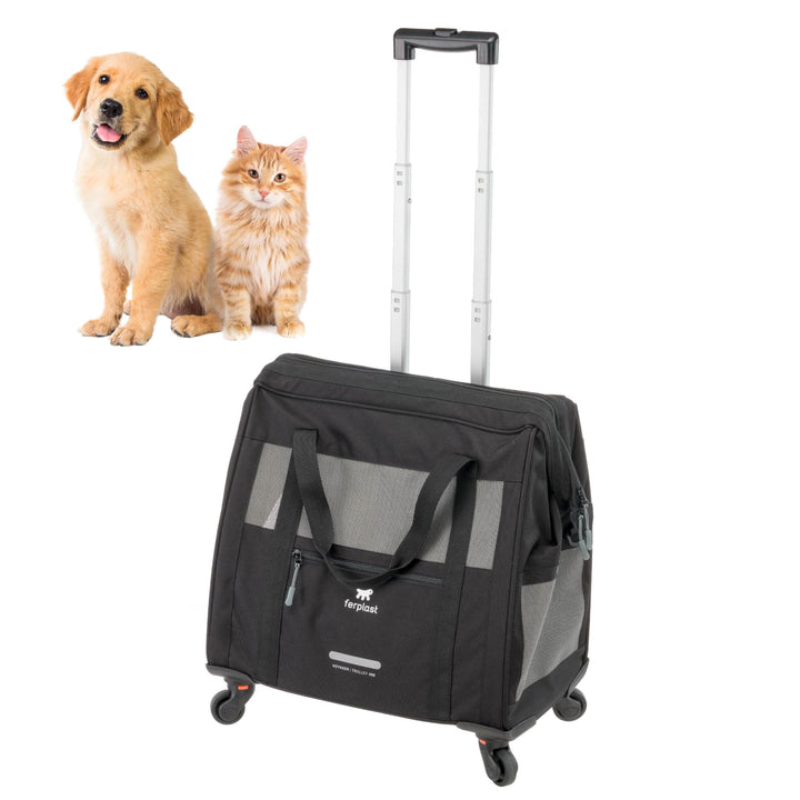 Ferplast Hundebox Voyager Trolley, Transportbox Katze, Hundetasche, ausziehbarer Griff, verstellbare