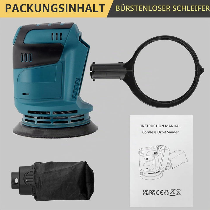 AMTOVL Exzenterschleifer Brushless Schleifmaschine Schleifgerät mit 5PCS 125mm Schleifpapier Schleif