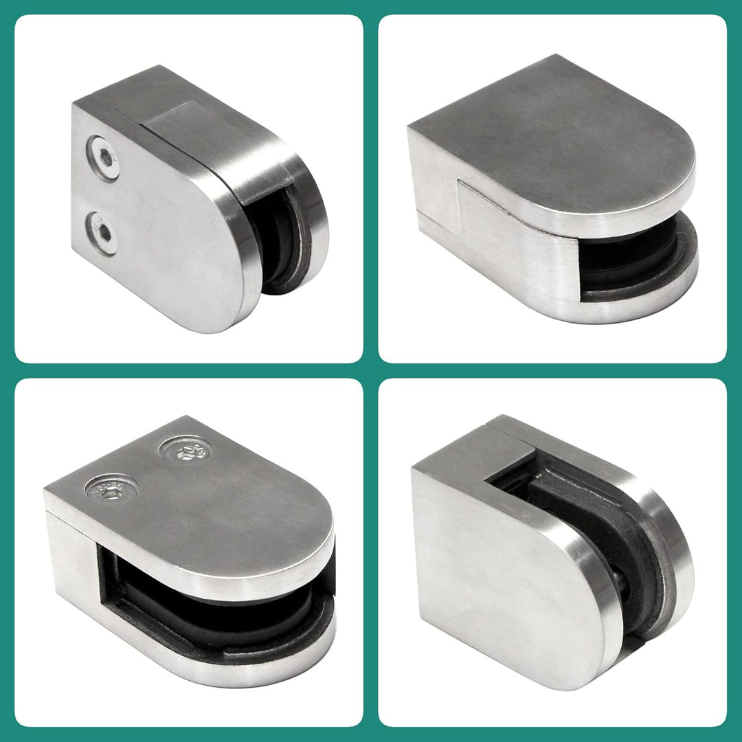 PRIOstahl Glashalter 4 Stück Glasklemmen Klemmhalter Glashalter mit Sicherungsplatte + Sicherungssti