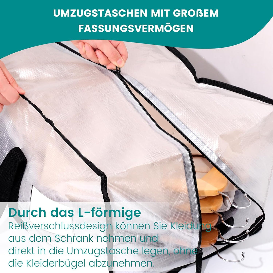 4 Stück 90L Aufbewahrungstasche, Heavy-Duty Weihnachtslager Transparente Umzugskartons Grosse mit Re