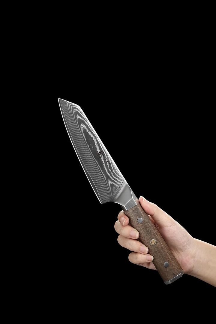 Wakoli Hickory Kiritsuke-Chefmesser 15 cm, 67 Lagen Damaststahl, VG10-Kern | Full-Tang-Konstruktion,