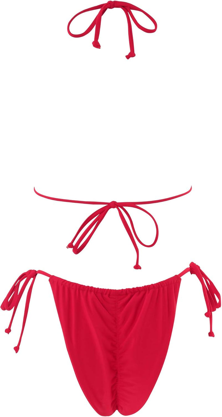 RXRXCOCO Sexy Brazilian Bikini Damen Set Triangel String Oberteil Bikini Tanga Bademode S Rot, S Rot