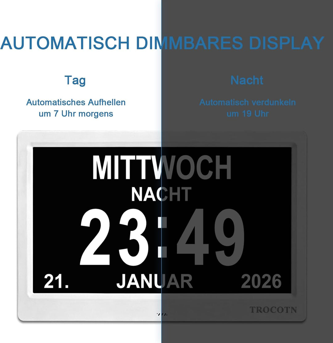 TROCOTN 10 Zoll Digitale Uhr Tagesuhr Grosses Display Wecker Wanduhr (Weiss) 10 Zoll Weiss, 10 Zoll