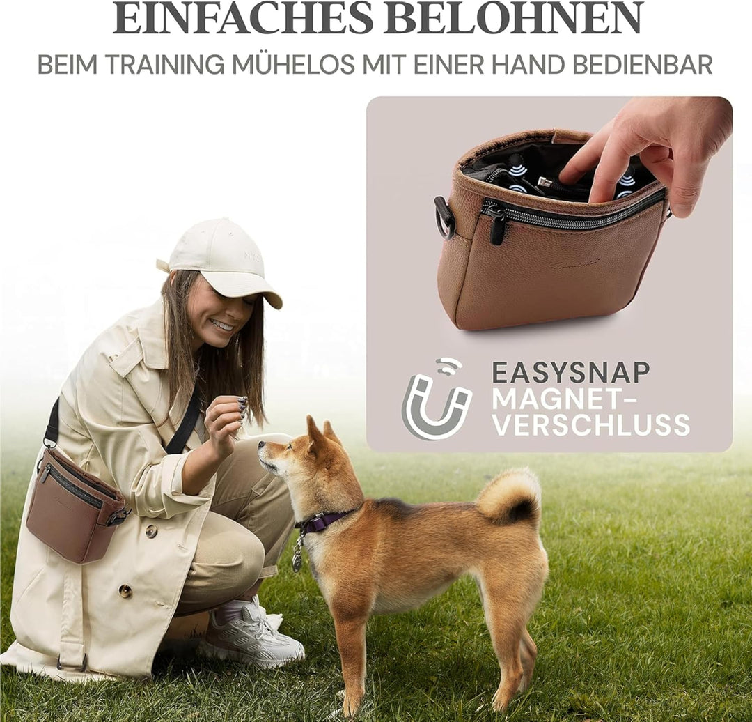 Heimatpfoten® Futterbeutel für Hunde aus Leder-Imitat - Gassi-Tasche mit Einhand Magnet-Verschluss H