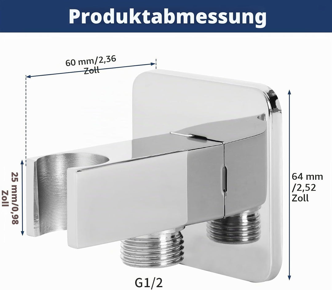 Wandanschlussbogen mit Brausehalter, Handbrausehalter mit 1/2" Wandanschlussbogen, Chrom Schlauchans