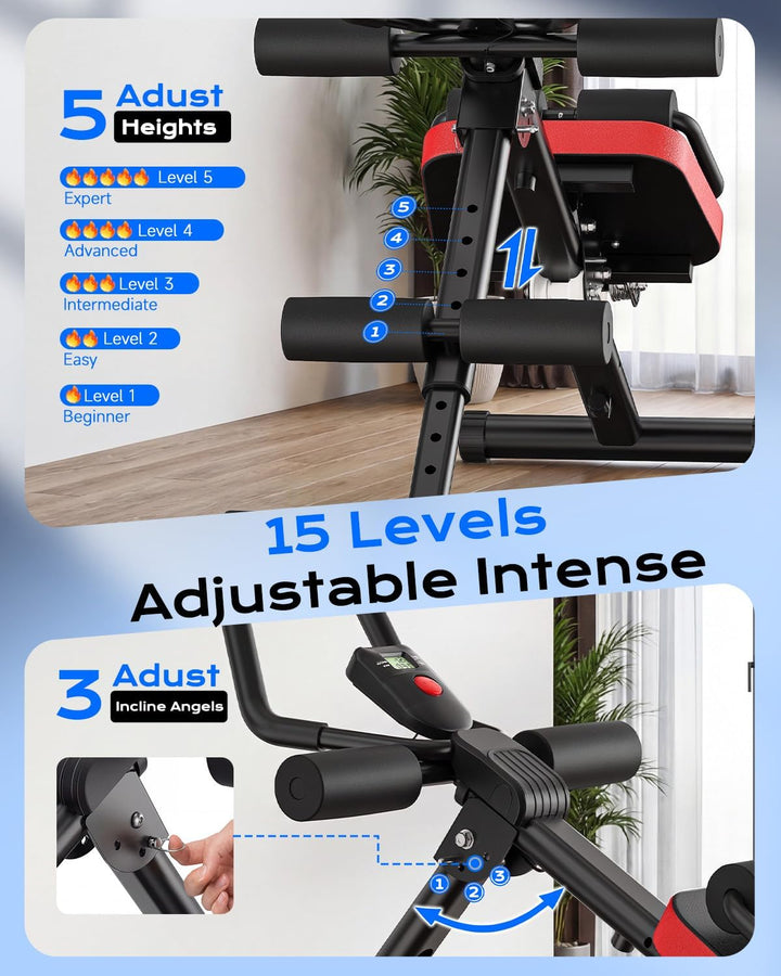 Dskeuzeew Bauchtrainer verstellbarer Bauchmuskeltrainer für Heim-Fitnessstudio mit LCD-Display und A