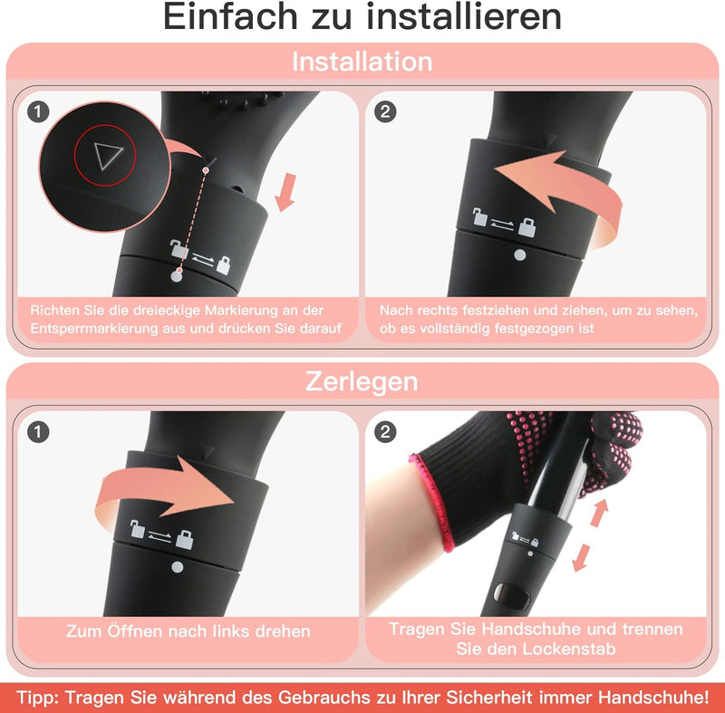 Lockenstab Set, 5 in 1, mit Verschiedenen Aufsätzen, [Turmalin Keramik] Welleneisen,Glättbürste, [mi