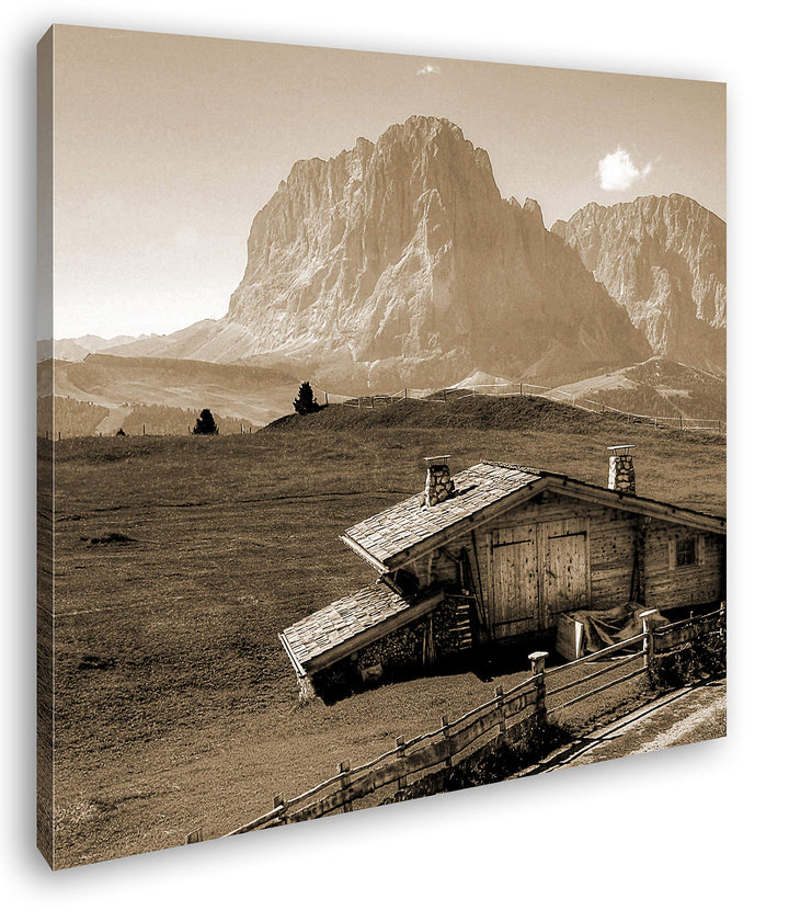 deyoli Holzhütte im Gebirge Format: 70x70 Effekt: Sepia als Leinwandbild, Motiv fertig gerahmt auf E