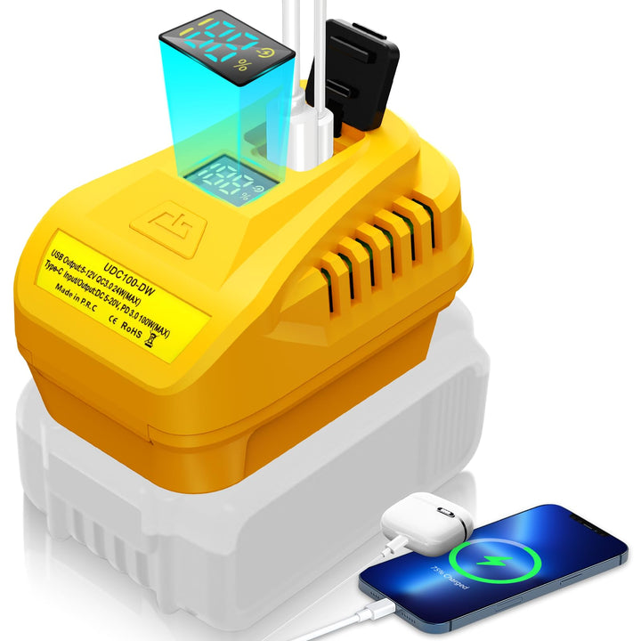 Tragbares USB-Ladegerät für Dewalt 20V 60V Batterie mit USB C PD2.0 100W (Max) Ausgang, kann Batteri