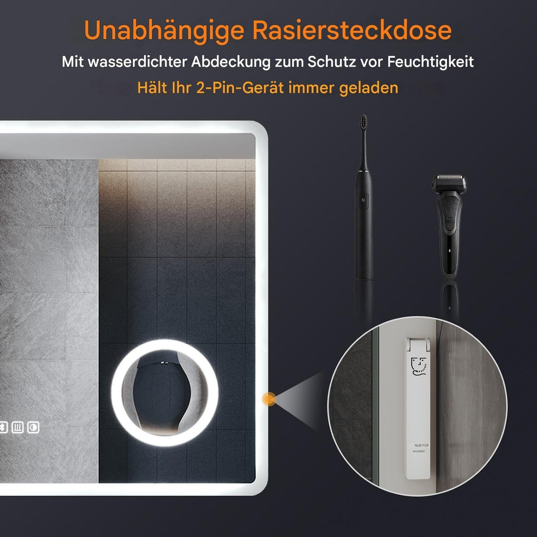 LED Badspiegel 120 x 70 cm Wandspiegel Bad mit Beleuchtung, 3 Farbe modi+Stufenlose Dimmung, Steckdo