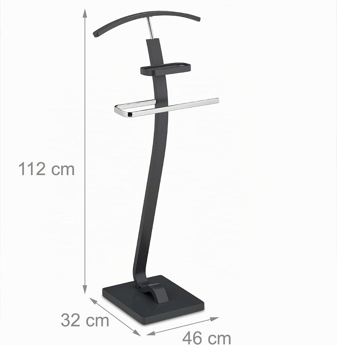 Relaxdays Herrendiener, mit Ablage, für Jackett & Hose, HBT: 112 x 46 x 32 cm, MDF & Stahl, Stiller