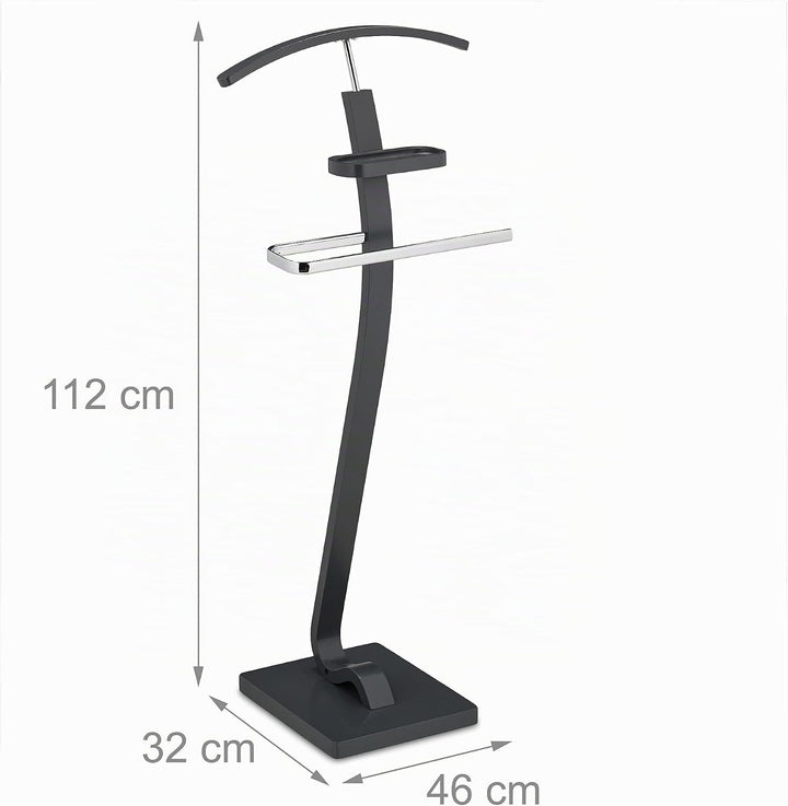 Relaxdays Herrendiener, mit Ablage, für Jackett & Hose, HBT: 112 x 46 x 32 cm, MDF & Stahl, Stiller