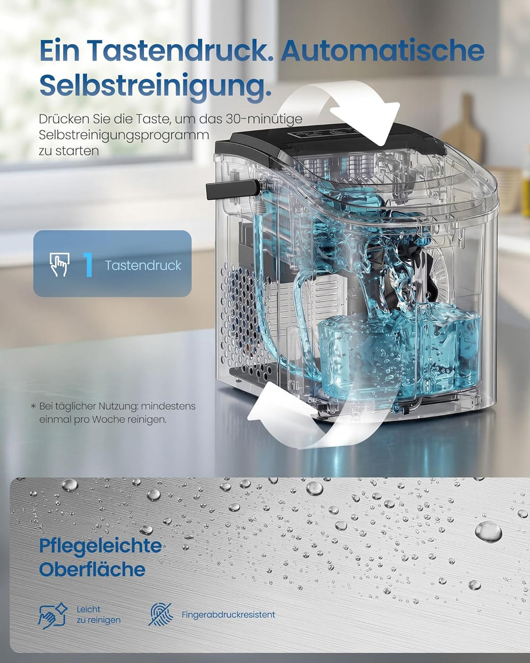 SONGMICS Eiswürfelmaschine, Eiswürfelbereiter, Eismaschine mit Selbstreinigung, in 6 Minuten 9 Würfe
