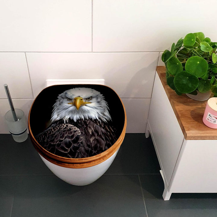 banjado® Design WC Sitz Bambus Absenkautomatik mit Motiv Adler/Toilettendeckel mit Absenkautomatik H