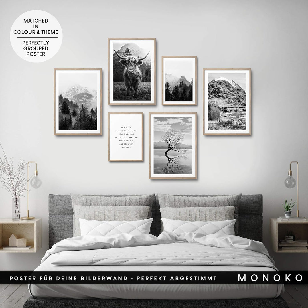 MONOKO® Wohnzimmer Poster Set - Premium Bilder Set für Schlafzimmer - Stilvolle Wandbilder - 6er Set