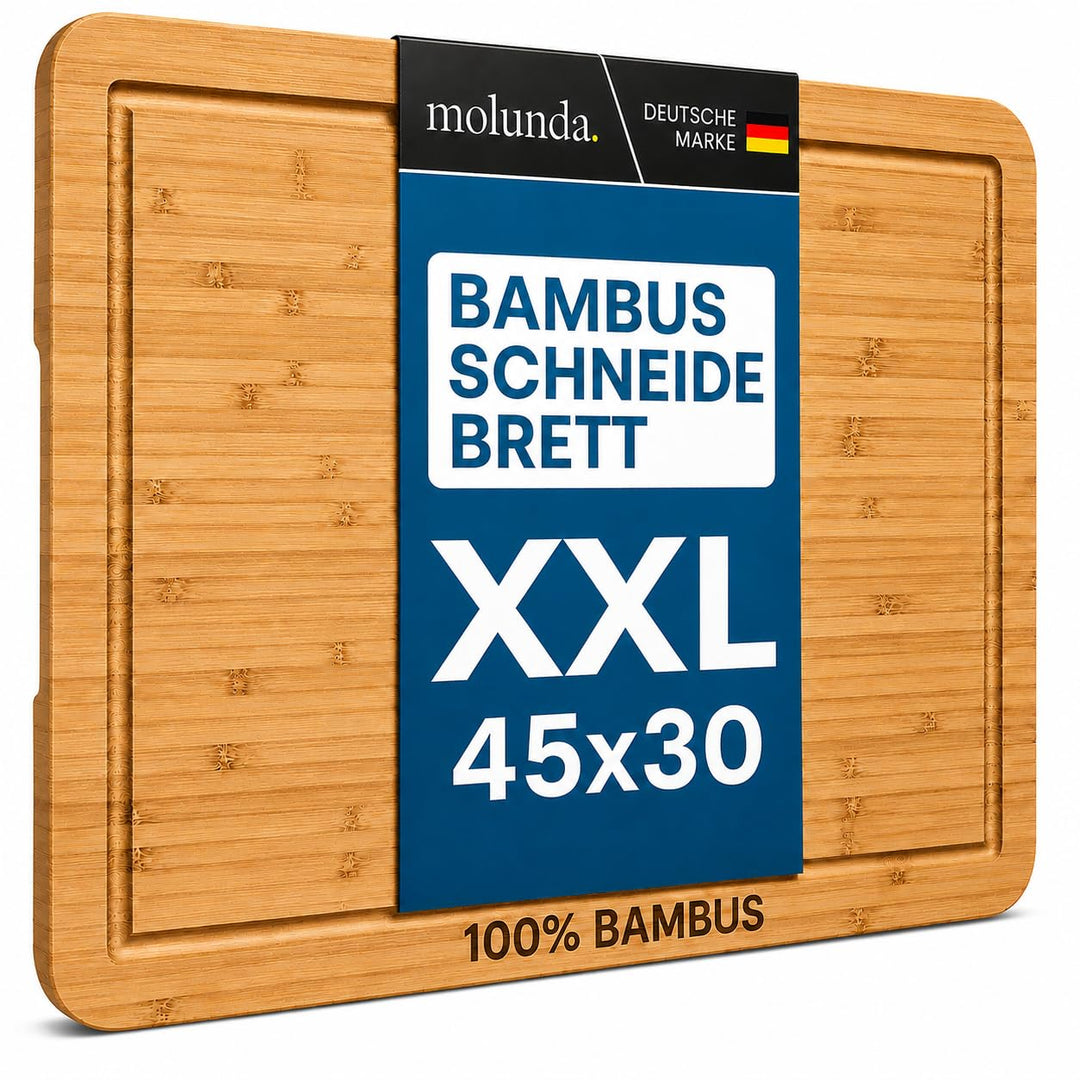 Molunda Schneidebrett Holz - Antiseptisches Hochwertiges Bambus Küchenbrett, Gross mit Griffen und S